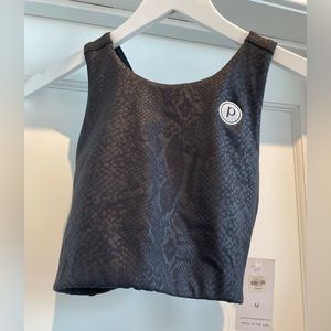 NWT Emily Hsu Sports Bra tank Pure Barre branded black leopard print